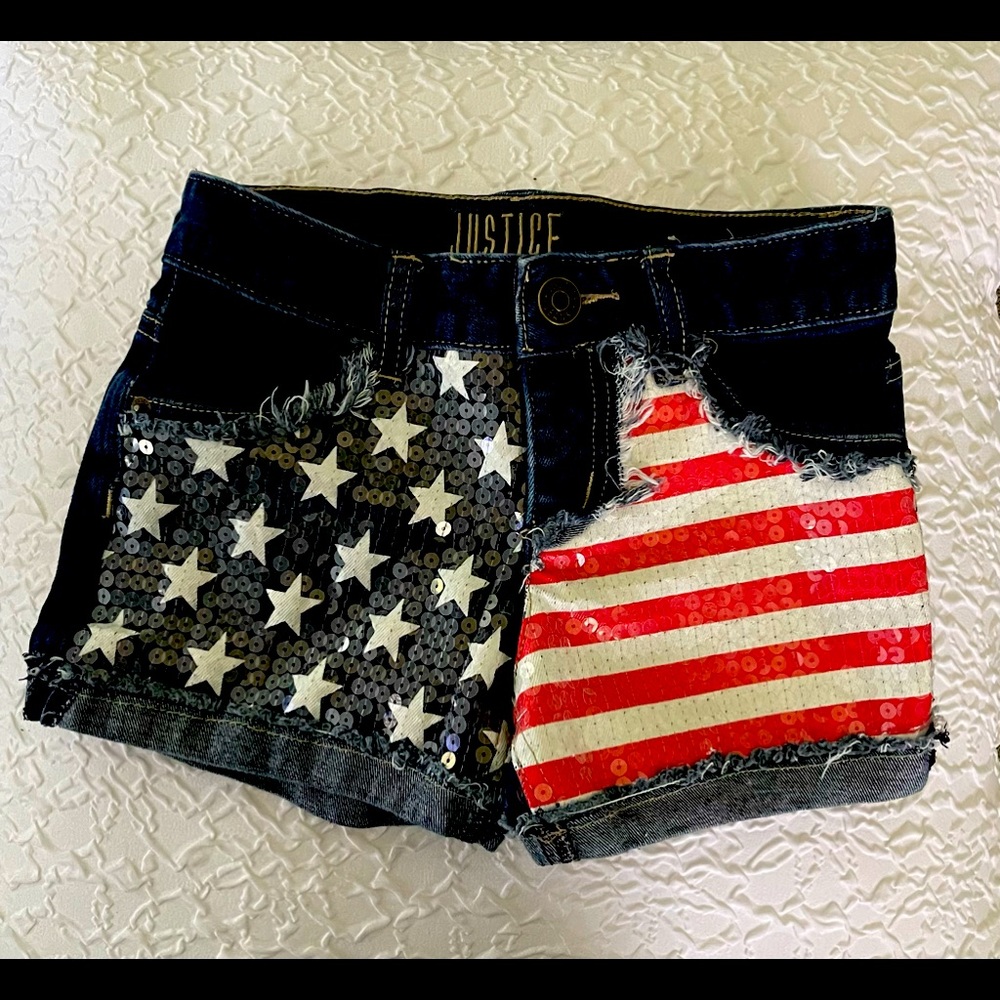 Justice American Flag shorts Girls size 10 NWOT